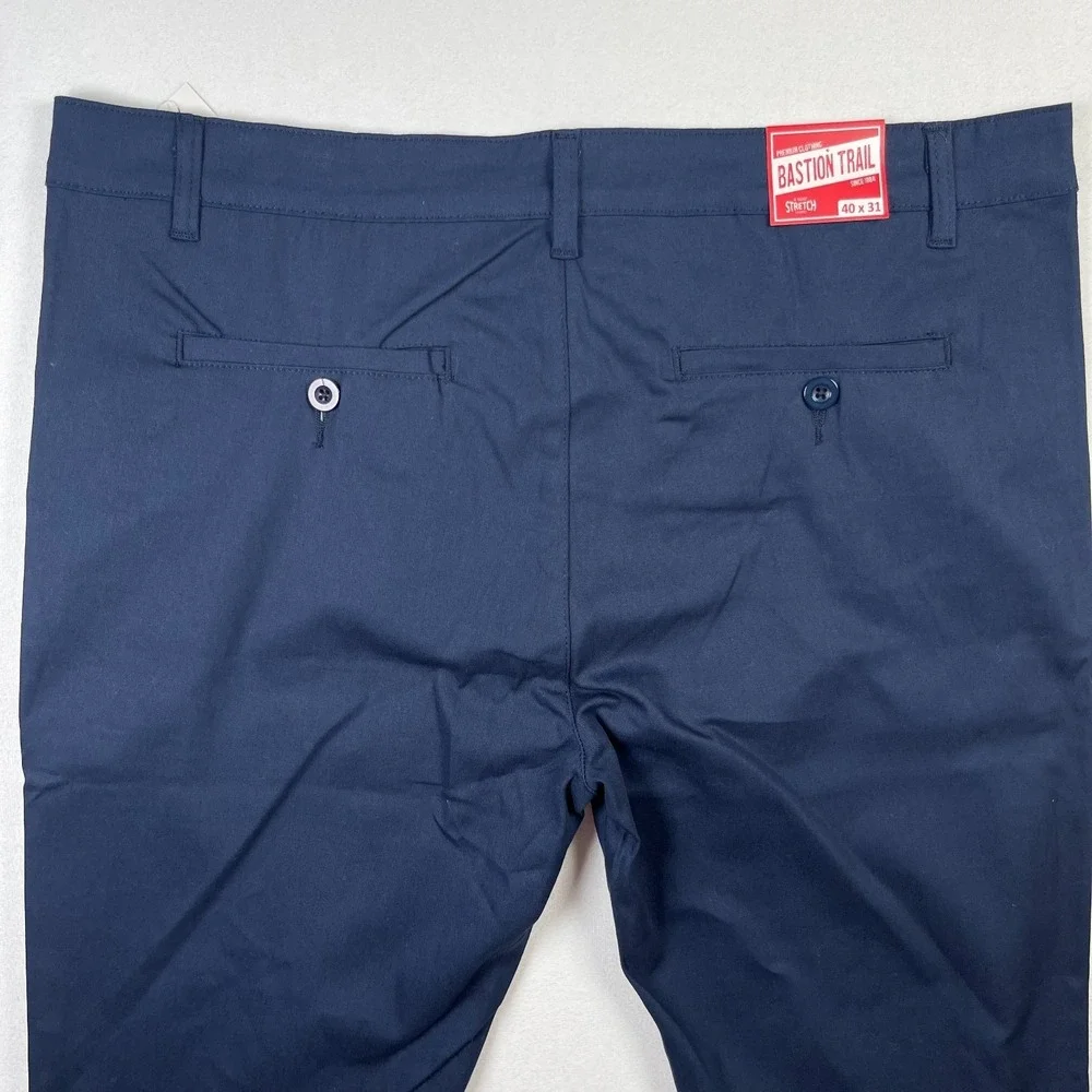 Bastion Trail Chino Pants Men's 40 x 31 Navy Blue Stretch Mid-Rise Slash Pockets